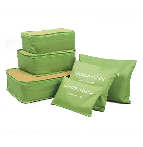 Travel Storage Clothes Packing Cubes Space Savers Bags Cosmetics Underwear Socks Shoes Organizer Pouch Pack of 6 Green Polyester( Color and design may vary)