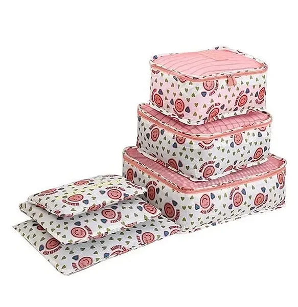 Travel Storage Clothes Packing Cubes Space Savers Bags Cosmetics Underwear Shoes Organizer Pouch Pack of 6 - Multicolor( Color and design may vary)