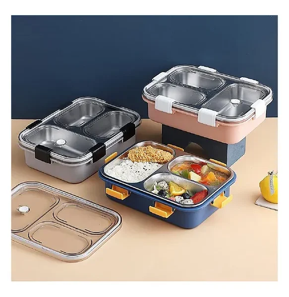 Lunch Box for Kids Lunch Box for Kids 3 Compartment Insulated Lunch Box Stainless Steel Tiffin Box for Boys Girls - School & Office Men - Multicolor ( color and design may vary)