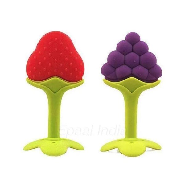 Numum Silicone Fruit Teether Grapes & Strawberry Shape Teether Pack Of 2 - Multicolour ( Color And Design May Vary)