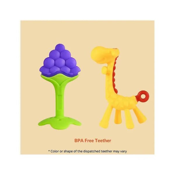 Numum Giraffe Teether And Fruit Teether Baby Teether Set Of 2 Soft Silicone Teether (Giraffe Fruit) - Multicolor ( Color And Design May Vary)