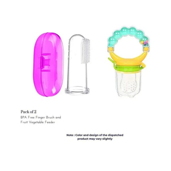Numum Baby Soft Bristles Finger Toothbrush Having Tongue Cleaner Back With Silicone Baby Food Fruit Vegetable Feeder Baby Teether Baby Musical Rattle Soother Teething Toy For Toddlers Infants Babies Multicolor( Color And Design May Vary)