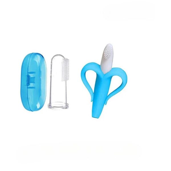 Numum Banana Teether And Finger Brush Toothbrush With Case, 100% Flexible - Blue( Color And Design May Vary)