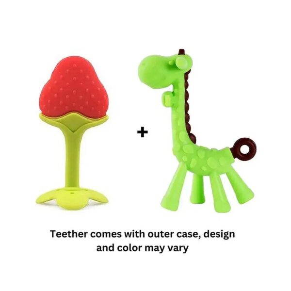 Numum Baby Teether Set Of 2 Soft Silicone Fruit Shape,Giraffe Teether