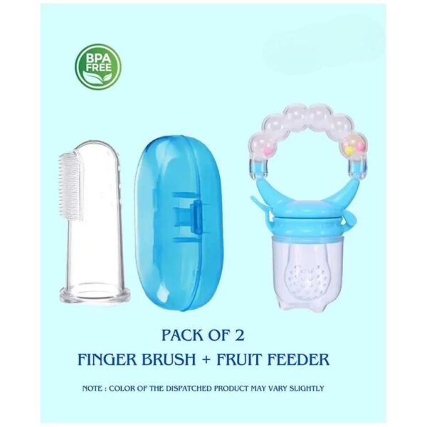 Numum Finger Brush And Rattle Fruit Nibbler Pack Of 2 ( Blue) ( Color And Design May Vary)