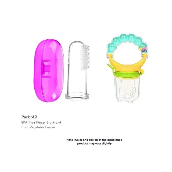 Numum Baby Soft Bristles Finger Toothbrush Having Tongue Cleaner Back With Silicone Baby Food Fruit Vegetable Feeder Baby Teether Baby Musical Rattle Soother Teething Toy For Toddlers Infants Babies Pink( Color And Design May Vary)