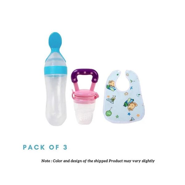 Numum Baby Fruit Feeder Pacifier (1 Pcs) With 1 Pcs Silicone Baby Food Dispensing Spoon 90Ml And 1 Pcs Fruit Teether 1Pcs Finger Brush 1 Pcs Baby Bib (3 Piece Multi) (Color And Design May Vary