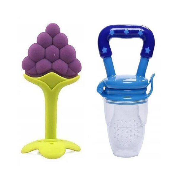 Numum Silicone Grapes Fruit Shape Teether With Feeding Nibbler - Multicolour (Color And Design May Vary)