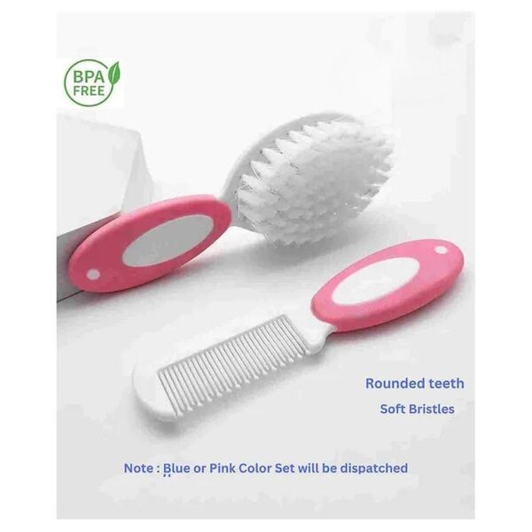 Numum Newborn Baby Hair Comb & Soft Brush Set Grooming Hair Care For Babies & Infants - Pink (Color And Design May Vary)